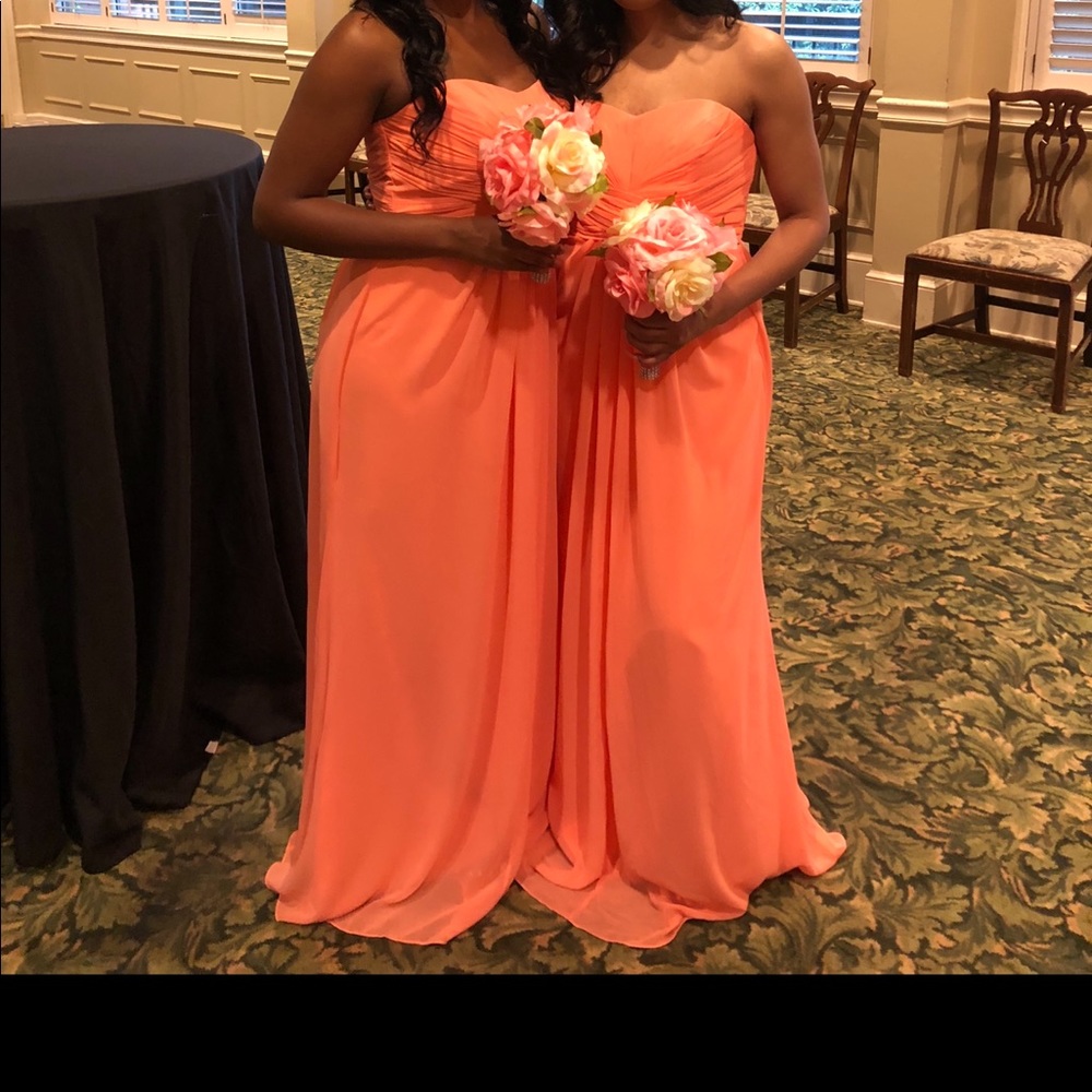 Coral sleeveless long bridesmaid dress